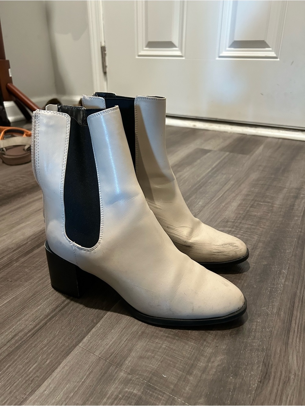 White Chelsea Ankle Boots with Block Heel